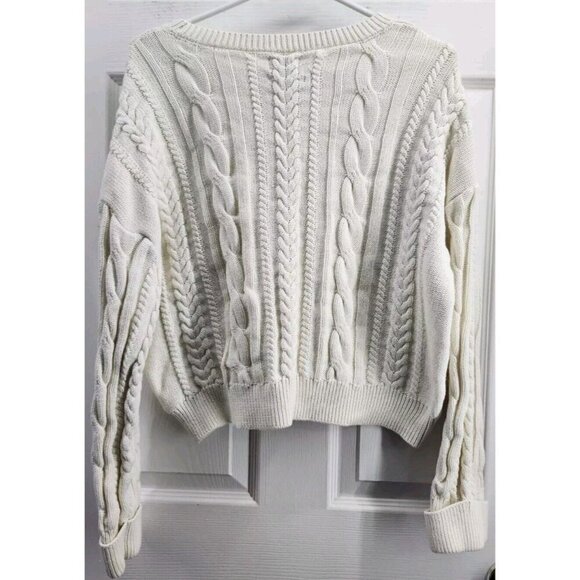 Nicole Miller White Cropped Cable Knit Sweater Cuffed Wrists XL - Picture 2 of 6